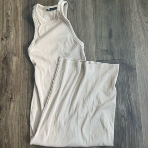 Zara Beige Ribbed Racerback sleeveless maxi dress